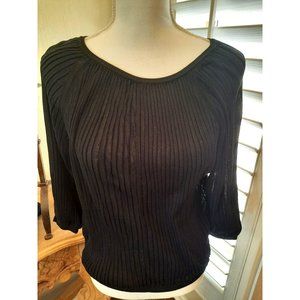 White + Warren M Black Blouson Lightweight Sweater